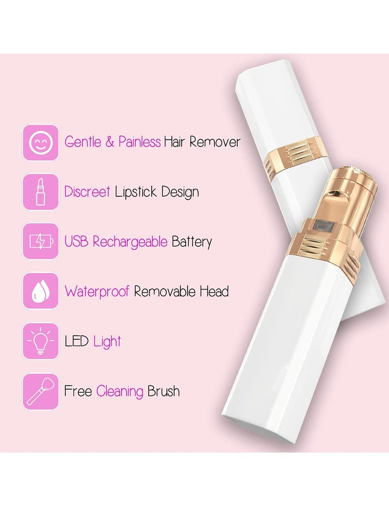 SYOSI Facial Hair Removal for Women Rechargeable Painless Hair Remover Portable Lipstick Shape Ladies Facial Hair Trimmer for Painless Effective Removal of Peach Fuzz Chin and Upper Lip Hair White - Image 4