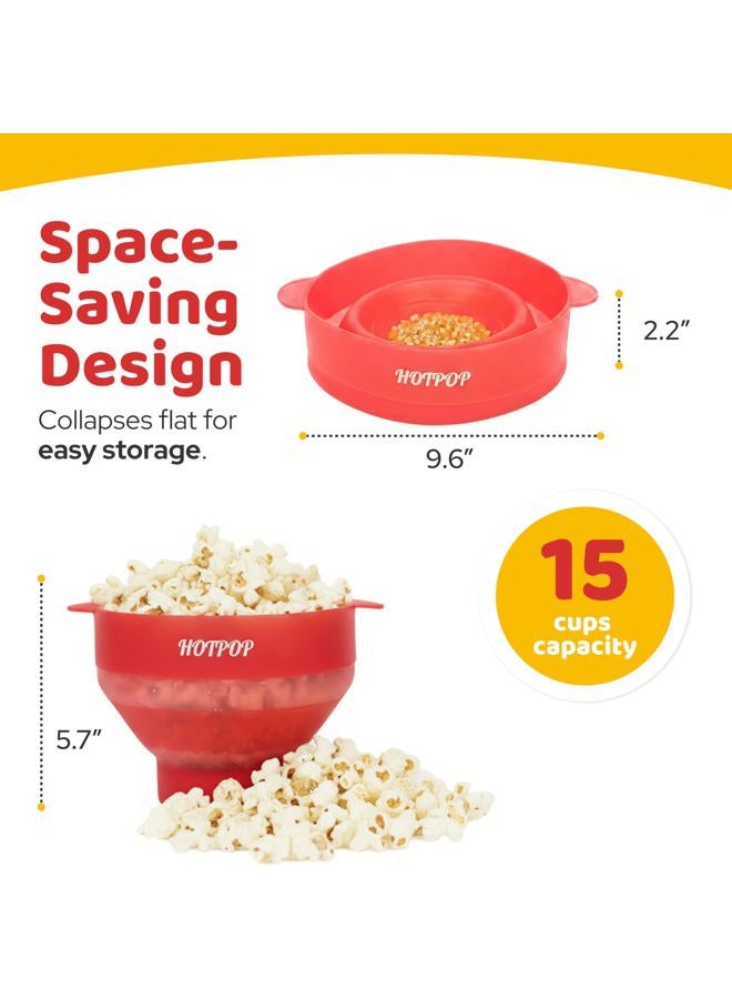 HOTPOP The Original Microwave Popcorn Popper, Silicone Popcorn Maker, Collapsible Bowl BPA-Free and Dishwasher Safe- 20 Colors Available (Transparent Red) - Image 2