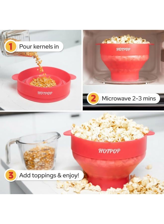 HOTPOP The Original Microwave Popcorn Popper, Silicone Popcorn Maker, Collapsible Bowl BPA-Free and Dishwasher Safe- 20 Colors Available (Transparent Red) - Image 3