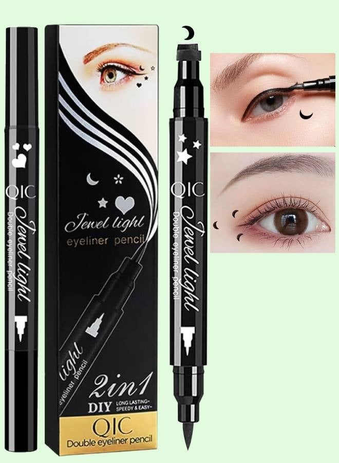 QIC 2 in 1 Double Head Eyeliner Pencil Eyeliner Stamp Waterproof Liquid Eyeliner Set Liquid Double Head Eyeliner Long Lasting Make Up Set Speedy and Easy Double Eyeliner Pencil 03 - Image 1