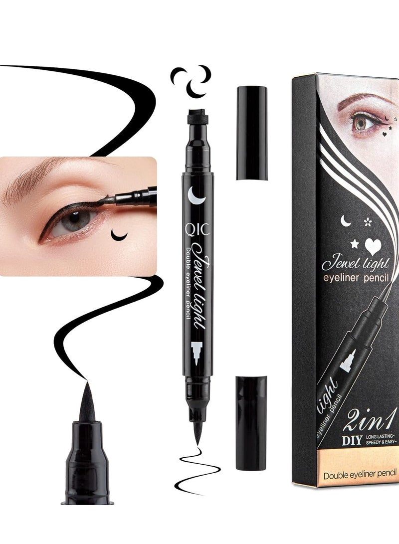 QIC 2 in 1 Double Head Eyeliner Pencil Eyeliner Stamp Waterproof Liquid Eyeliner Set Liquid Double Head Eyeliner Long Lasting Make Up Set Speedy and Easy Double Eyeliner Pencil 03 - Image 2