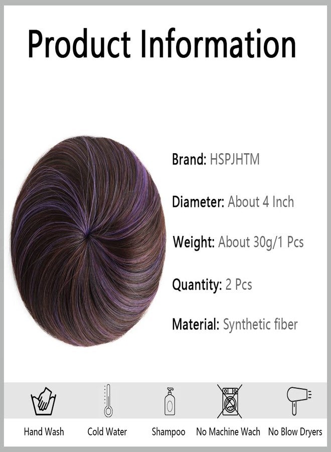 HSPJHTM 2 PCS Hair Bun Extensions Wig Accessory Updo Hairpieces Curly Wavy Hair Scrunchies Updo Hair Pieces Bun Extension Ponytail Messy for Women Girls - Chestnut Brown Mix Purple - Image 2