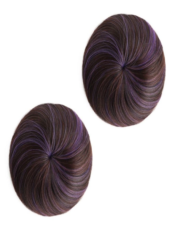 HSPJHTM 2 PCS Hair Bun Extensions Wig Accessory Updo Hairpieces Curly Wavy Hair Scrunchies Updo Hair Pieces Bun Extension Ponytail Messy for Women Girls - Chestnut Brown Mix Purple - Image 1