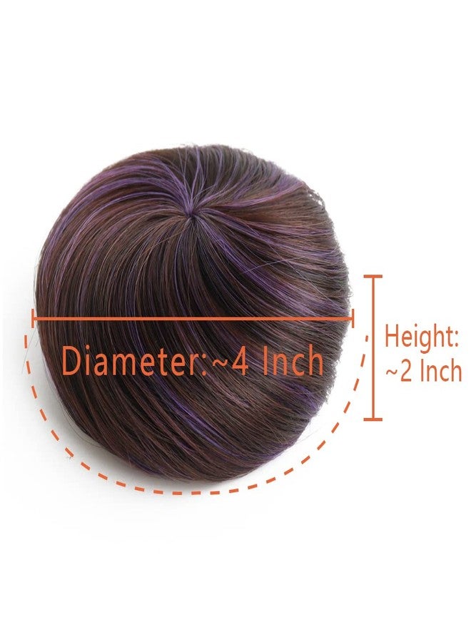HSPJHTM 2 PCS Hair Bun Extensions Wig Accessory Updo Hairpieces Curly Wavy Hair Scrunchies Updo Hair Pieces Bun Extension Ponytail Messy for Women Girls - Chestnut Brown Mix Purple - Image 3