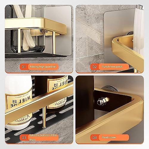 Boniry 2 Pcs Aluminium Heavy Duty Self Adhesive Bathroom Shelf for Wall, Multipurpose Wall Mounted Bathroom Organiser, Washroom Organizer (Gold) - Image 5