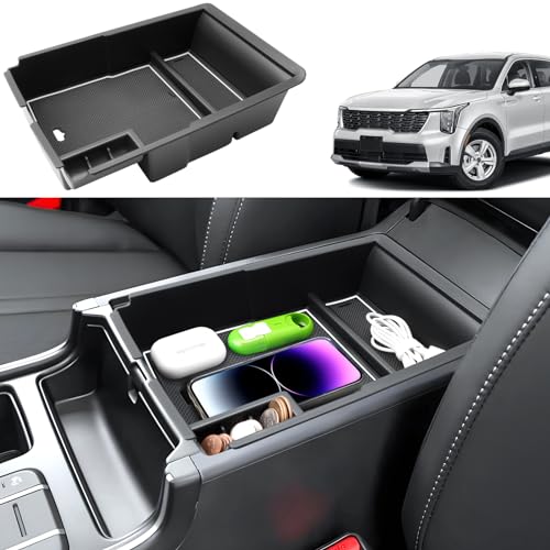 Coleya 2024 2025 2026 Sorento Accessories Center Console Organizer for Kia Sorento (All Trims), Durable ABS Plastic&Anti-slip Rubber Console Tray Insert 2026 2025 Sorento X-Line (White Mats) - Image 1