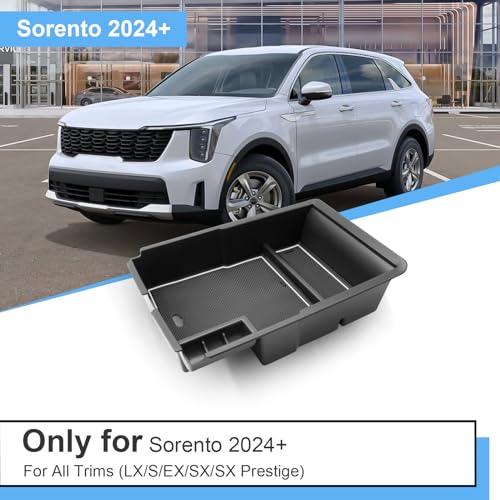 Coleya 2024 2025 2026 Sorento Accessories Center Console Organizer for Kia Sorento (All Trims), Durable ABS Plastic&Anti-slip Rubber Console Tray Insert 2026 2025 Sorento X-Line (White Mats) - Image 2