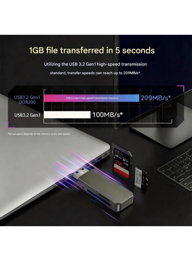 قارئ بطاقة SD/Micro SD بمحول USB 3.2، يدعم UHS-I SDHC/SDXC/MicroSD، سعة 2 تيرابايت، سرعة عالية 209 ميجابايت/ثانية - Image 3