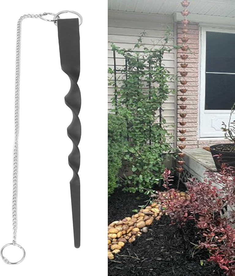 Heavy Duty Windproof Rain Chain Anchoring Stake Spiral Design Matte Black 12 Inch - Image 4