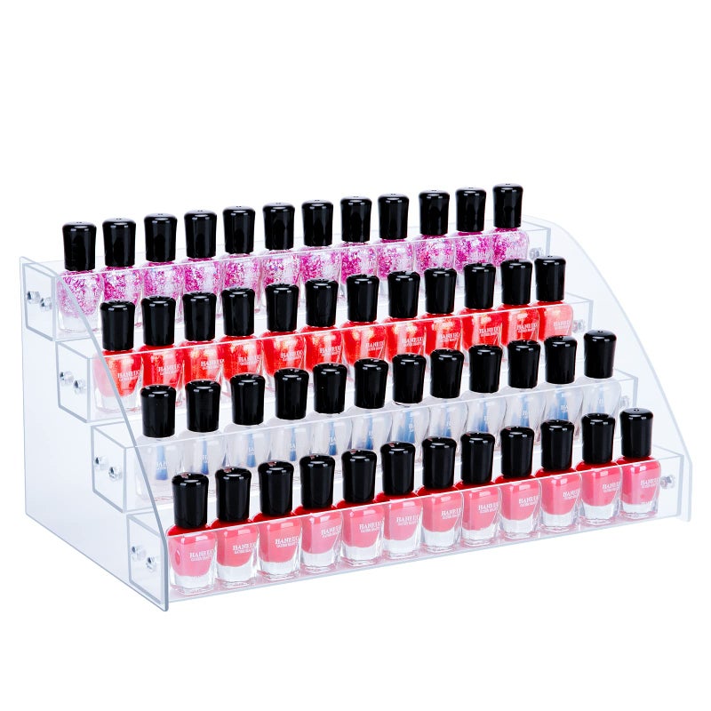 KINGROW Nail Polish Organizer Holder Rack 4 Layers Acrylic Display Rack Eyeglasses Shelf Essential Oils Ink Storage Holds Up to 64 Fit 12oz Bottles