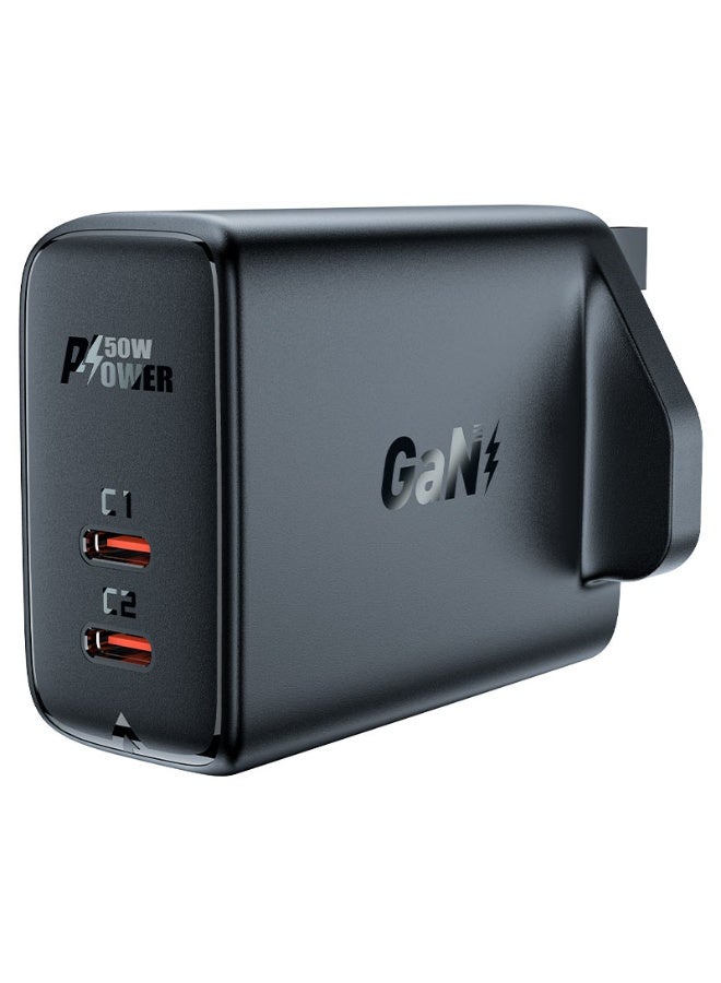 ACEFAST Gan Fast Wall Charger A32 PD50W, Dual Port USB-C, Stable charging, Faster cooling, Smaller size, Support for PPS / for PD3.0 / for PD2.0 / for QC4+ - Black - Image 1