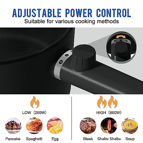 Topwit Hot Pot Electric with Steamer, 1.5L Ramen Cooker, Non-Stick Frying Pan, Electric Pot for Pasta, BPA Free, Electric Cooker with Dual Power Control, Over-Heating & Boil Dry Protection, Black - Image 2