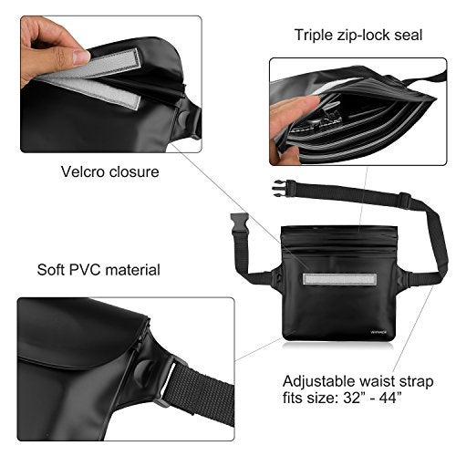 Venterior Waterproof Waist Pouch 2-Pack | Beach Accessories Waterproof Fanny Pack Dry Bag for Swimming Snorkeling Sailing Kayaking Pool Water Parks | Keep Your Phone Wallet Safe and Dry (Black & Black) - Image 3