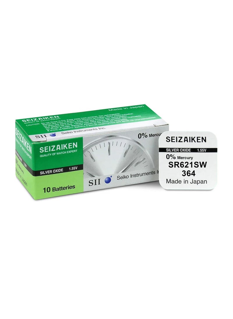 Seizaiken 10-Pieces Seizaiken / SEIKO 364 / SR621SW Silver Oxide 1.55V 0%Mercury (Watch) Batteries  - Image 1