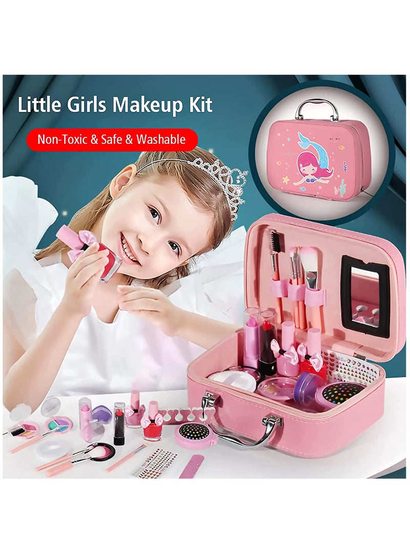 KASTWAVE Kids Makeup Kit for Girls, Pretend Play Toy Makeup Set for Little Girls, Washable Makeup Kit Real Cosmetic Toy With Mermaid Bag, Halloween Birthday Gifts for Girls Age - Image 2