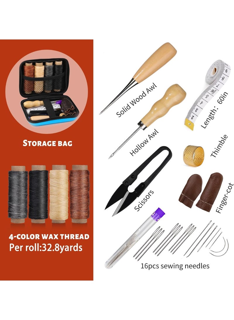 Leather Sewing Kit, Leather Stitching Kit with Sewing Awl, Needles, Waxed Thread, Upholstery Repair Kit, Heavy Duty Sewing Tools for Hand Stitching Car Seats, Sofa, Carpets, Shoes, DIY Craft - Image 3