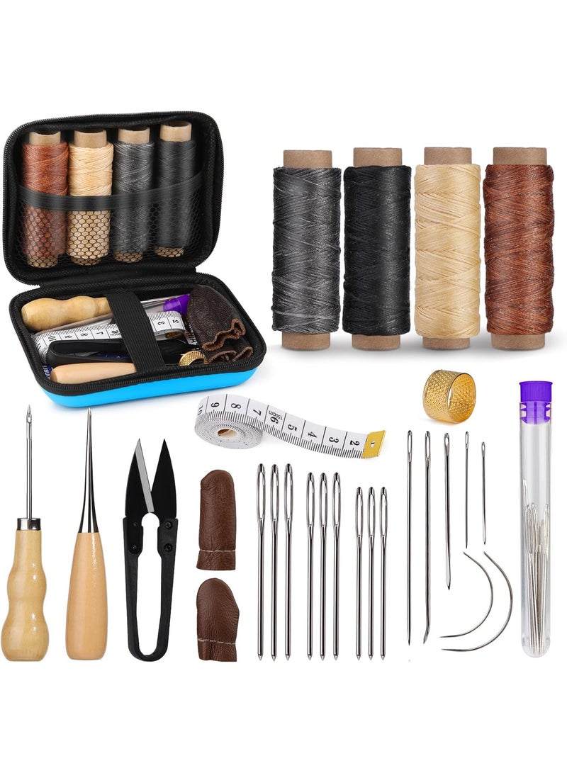 Leather Sewing Kit, Leather Stitching Kit with Sewing Awl, Needles, Waxed Thread, Upholstery Repair Kit, Heavy Duty Sewing Tools for Hand Stitching Car Seats, Sofa, Carpets, Shoes, DIY Craft - Image 1