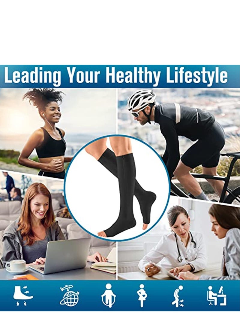 SYOSI Compression Socks 2 Pairs 15-20Mmhg Open Toe Toeless Copper Fiber Leg Support Stocking Knee High With Zipper For Women And Men L  - Image 4