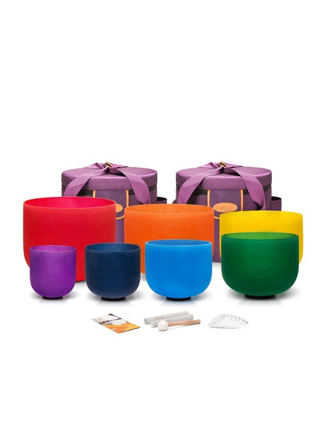 TOPFUND 432 Hz Chakra Set of 7 Crystal Singing Bowls 8-10 inch with Four Heavy Duty Carrying Cases and Singing Bowl Mallets - Image 1