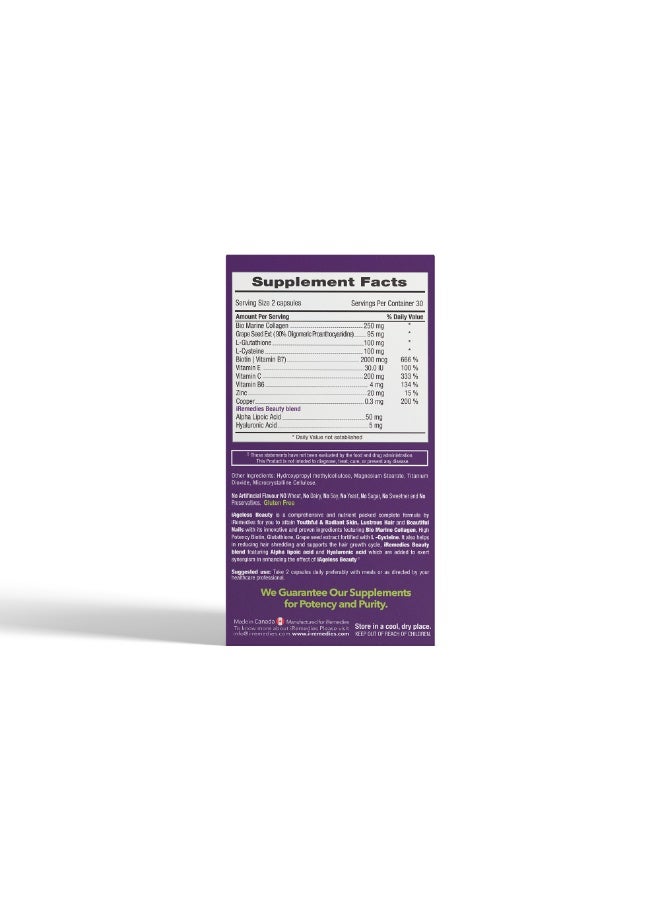 iRemedies iAgeless Beauty – Anti-Aging Supplement for Skin, Hair, and Nail Health with Collagen and Antioxidants – 60 Capsules - Image 4