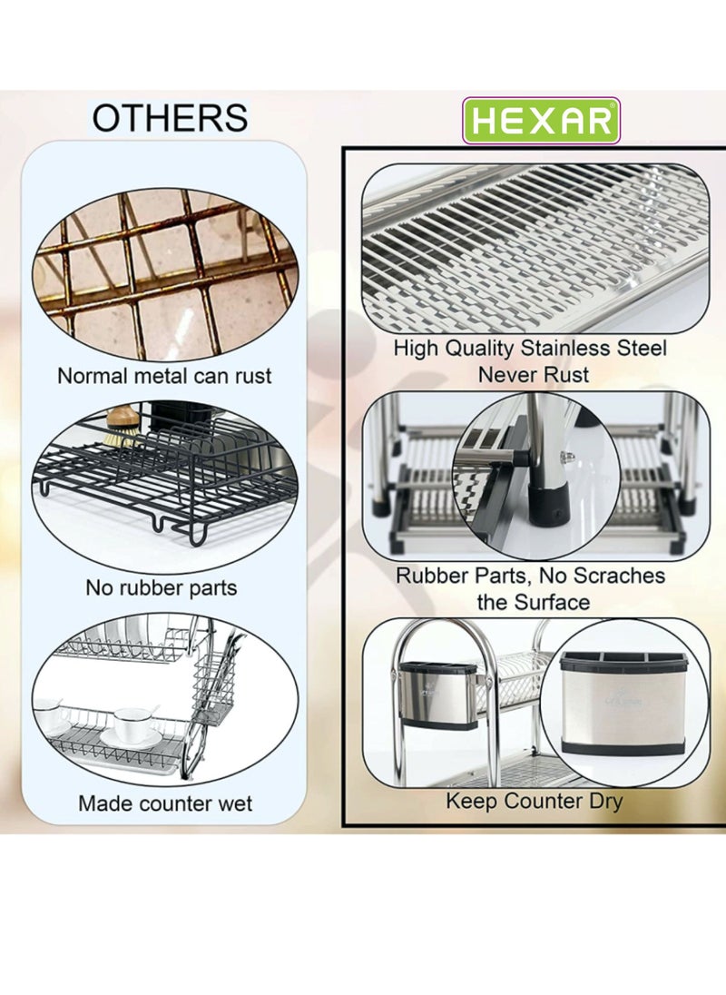 HEXAR - Heavy Duty Stainless Steel Dish Drying Stand Drain Rack Large Capacity Wall Hanging Dish Rack Counter Top Dish Storage Rack Kitchen Supplies Storage Counter with SS Drainboard (4 TIER) - Image 1