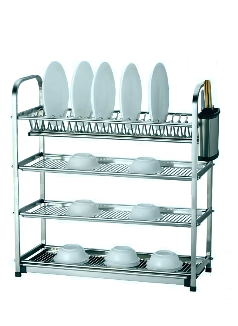 HEXAR - Heavy Duty Stainless Steel Dish Drying Stand Drain Rack Large Capacity Wall Hanging Dish Rack Counter Top Dish Storage Rack Kitchen Supplies Storage Counter with SS Drainboard (4 TIER) - Image 1