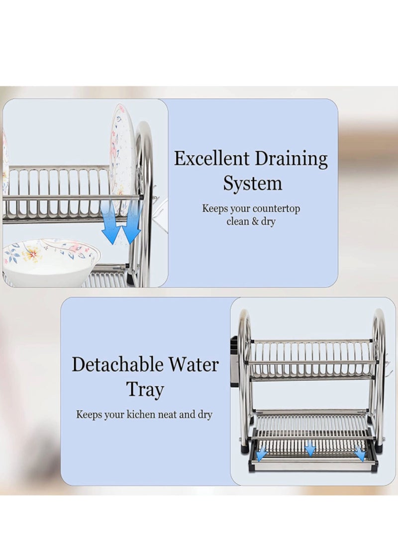 HEXAR - Heavy Duty Stainless Steel Dish Drying Stand Drain Rack Large Capacity Wall Hanging Dish Rack Counter Top Dish Storage Rack Kitchen Supplies Storage Counter with SS Drainboard (4 TIER) - Image 1
