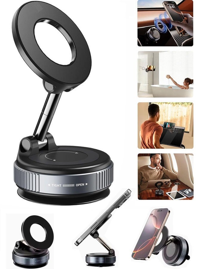 Magnetic Suction Phone Holder, 360° Rotatable Foldable and Retractable Hands-Free Suction Cup Phone Mount for Car/Gym/Mirror/Smooth Surface, Compatible with iPhone Android and All Smartphones - Image 1