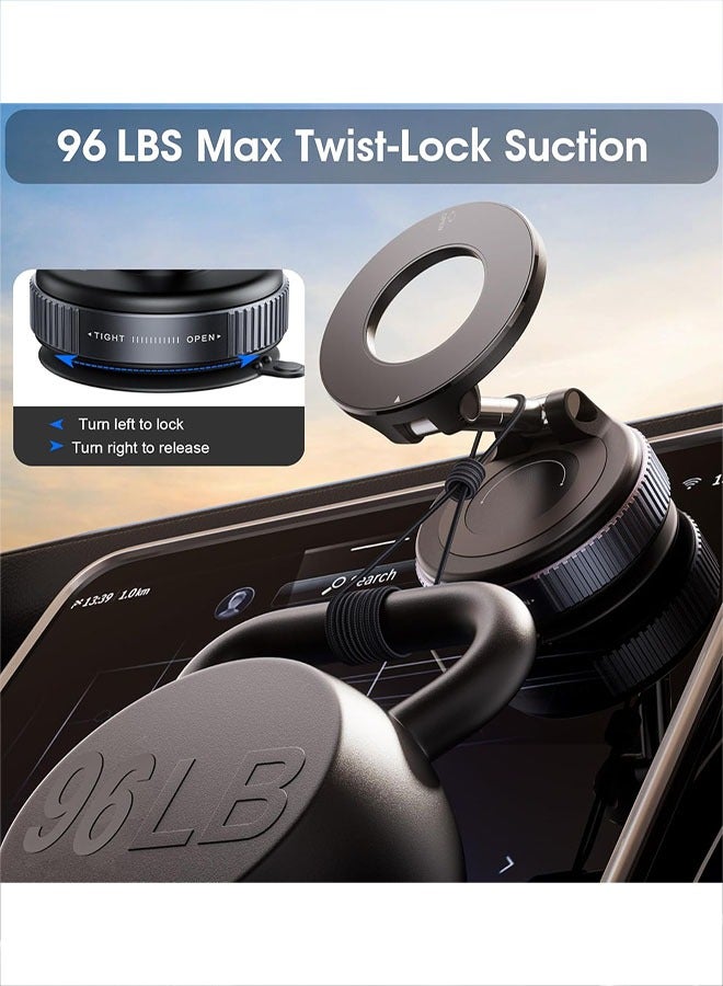 Magnetic Suction Phone Holder, 360° Rotatable Foldable and Retractable Hands-Free Suction Cup Phone Mount for Car/Gym/Mirror/Smooth Surface, Compatible with iPhone Android and All Smartphones - Image 3