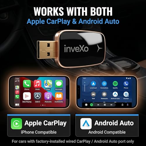 inveXo Wireless Android Auto & CarPlay Adapter Receiver | Convert Wired to Wireless. Plug & Play. Bluetooth 5.3 & 5.8GHz WiFi. USB-A,Type-C | for Cars with OEM Wired Android Auto/CarPlay (Black) - Image 2