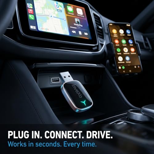 inveXo Wireless Android Auto & CarPlay Adapter Receiver | Convert Wired to Wireless. Plug & Play. Bluetooth 5.3 & 5.8GHz WiFi. USB-A,Type-C | for Cars with OEM Wired Android Auto/CarPlay (Black) - Image 5