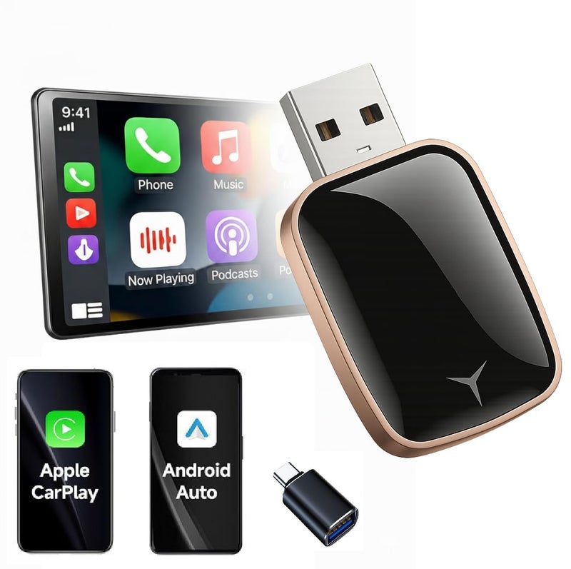 inveXo Wireless Android Auto & CarPlay Adapter Receiver | Convert Wired to Wireless. Plug & Play. Bluetooth 5.3 & 5.8GHz WiFi. USB-A,Type-C | for Cars with OEM Wired Android Auto/CarPlay (Black) - Image 1