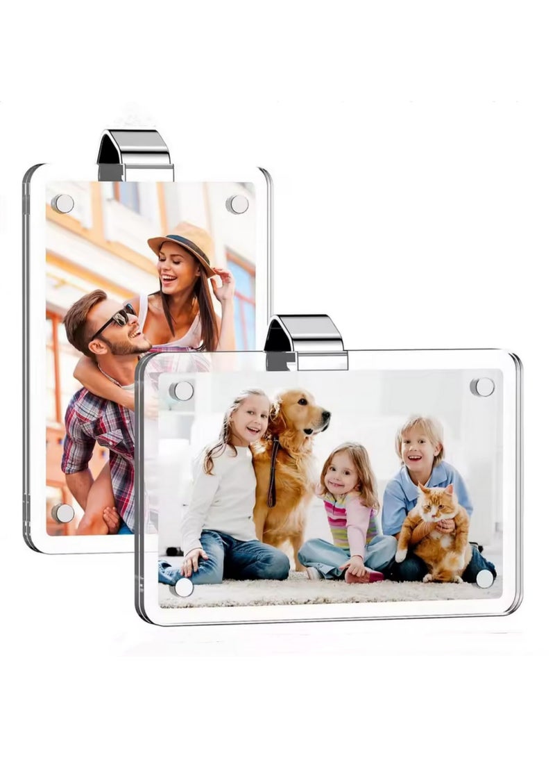 2pcs 3Inch Car Visor Picture Photo Clip Holder Frame Acrylic Magnetic Auto Interior Decor Organizer For Driving Keepsake Personalized Family Couples Gift Photo Frame Sun Visor Accessory - Image 1