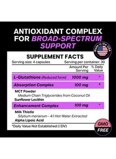 VitaRaw 1000mg Glutathione for Immune Support - 100mg Absorption Complex - Reduced Liposomal Glutathione Supplement with Alpha Lipoic Acid - Brain Booster, Glowing Skin, Liver Support, 120 Vegetarian Capsules  - Image 2