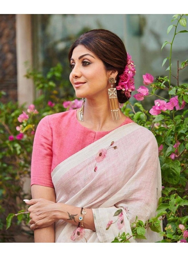 C J Enterprise Women‚Äôs Pure Soft Cotton Saree Linen Silk Sarees For Latest Party Design Wear Wedding Sadi With Blouse Piece Sari South Mulmul ikkat Mul Print 2025 New (Shilpa) (White Pink) - Image 2