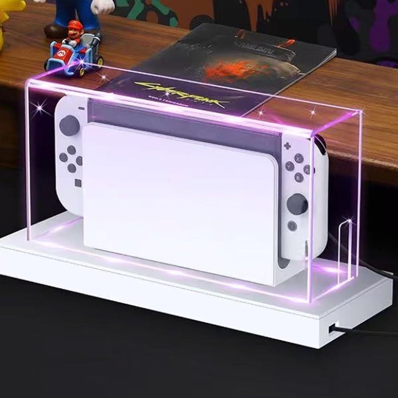 CENXI غطاء الغبار CENXI لجهاز Nintendo Switch 2، مع قاعدة إضاءة بـ 16 لون LED، حاوية عرض أكريليك مقاومة للخدش ومقاومة للماء، ملحقات لـ Switch 2 - Image 1