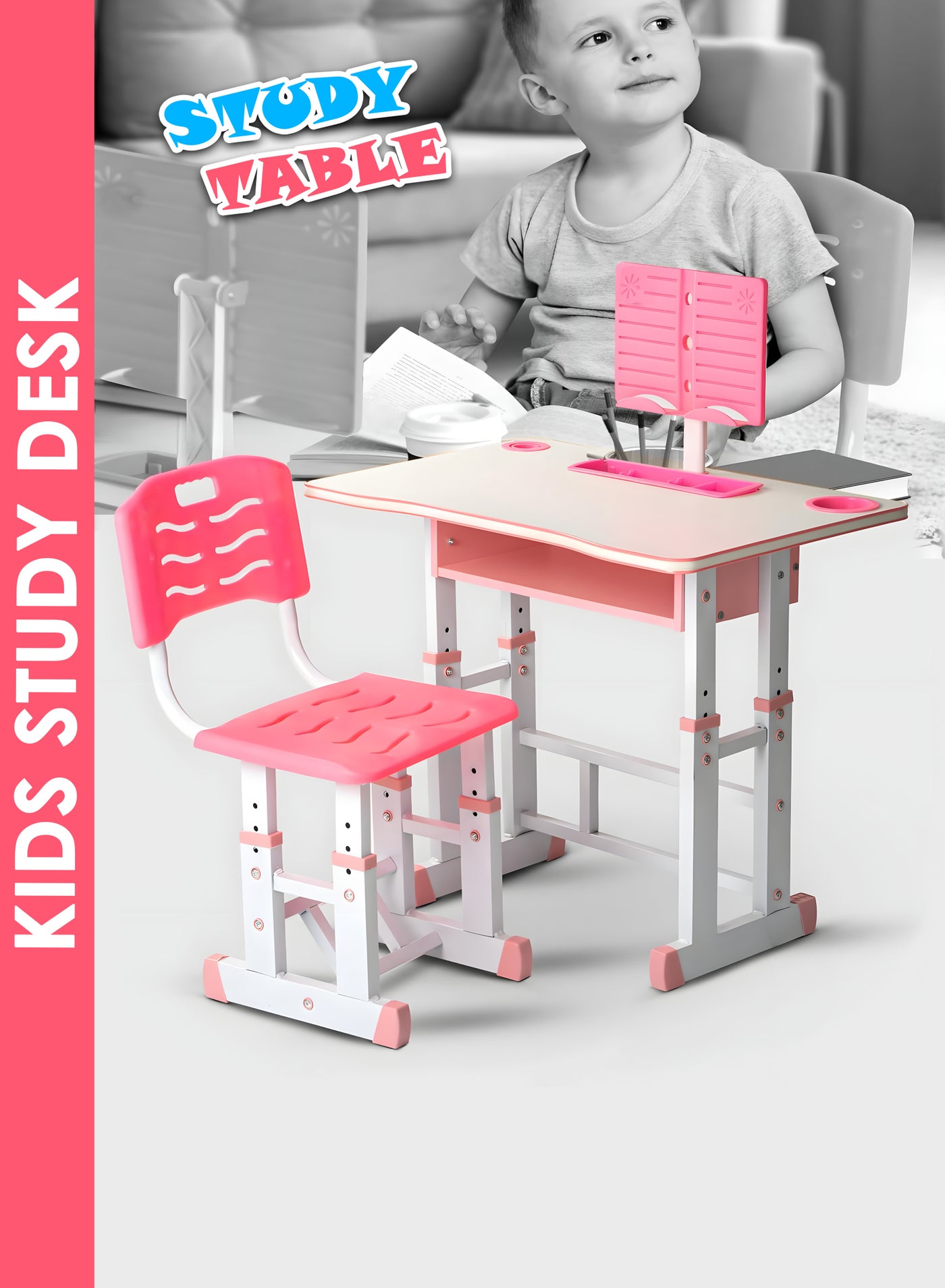 Kids Study Desk And Chair Set Adjustable Educational Table with Ergonomic Design Safe Construction Ample Storage Ideal for Home Learning Nursery Creativity Growing with Your Baby Child