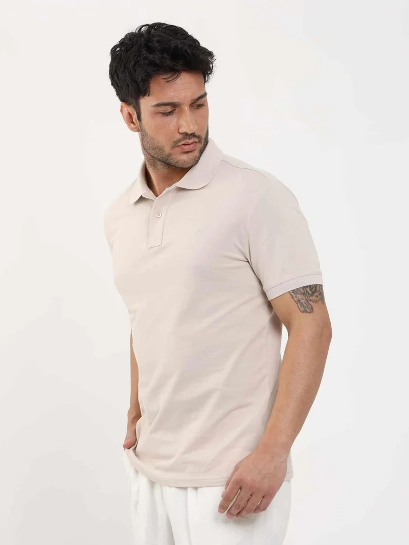 Dufy Beige Men's Slim Fit Plain Polo Neck Tshirt - 105116