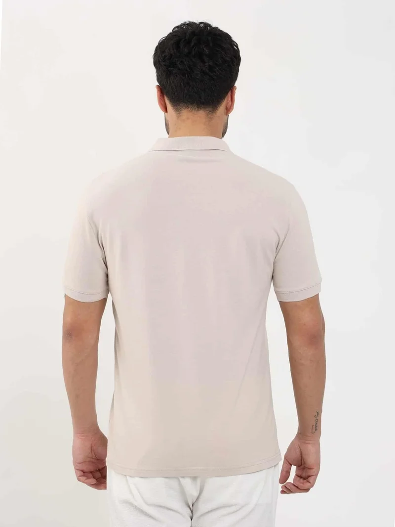 Dufy Beige Men's Slim Fit Plain Polo Neck Tshirt - 105116