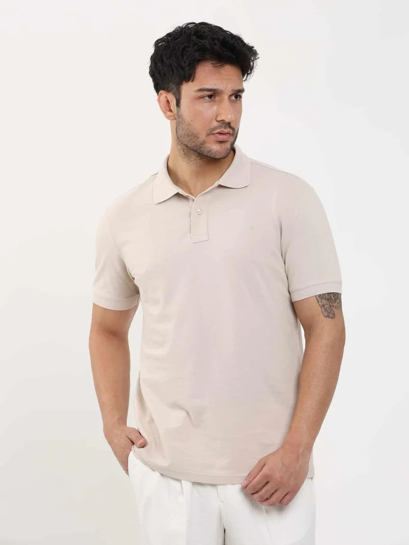 Dufy Beige Men's Slim Fit Plain Polo Neck Tshirt - 105116