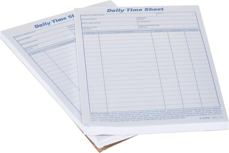 TOPS Daily Employee Time And Job Sheet, 6 x 9.5 Inches, 100 Sheets per Pad, 2 Pads/Pack - Image 2