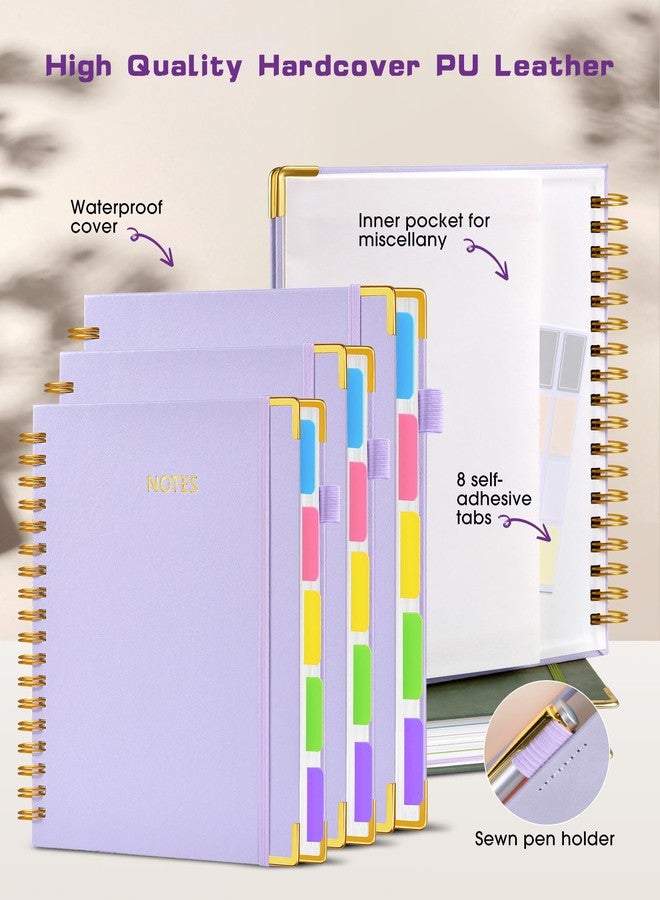 dilitego Hardcover Spiral Notebook 8.5"x11" Journal with Removable Dividers Tabs, 300 Pages Leather 5 Subject Notebook College Ruled, Large A4 Notebooks for Work School, Lined Journal for Women, A4 Purple - Image 3