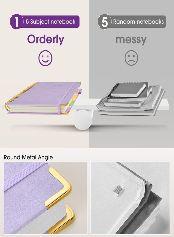 dilitego Hardcover Spiral Notebook 8.5"x11" Journal with Removable Dividers Tabs, 300 Pages Leather 5 Subject Notebook College Ruled, Large A4 Notebooks for Work School, Lined Journal for Women, A4 Purple - Image 5