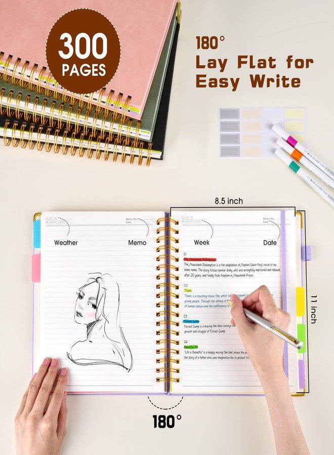 dilitego Hardcover Spiral Notebook 8.5"x11" Journal with Removable Dividers Tabs, 300 Pages Leather 5 Subject Notebook College Ruled, Large A4 Notebooks for Work School, Lined Journal for Women, A4 Purple - Image 2