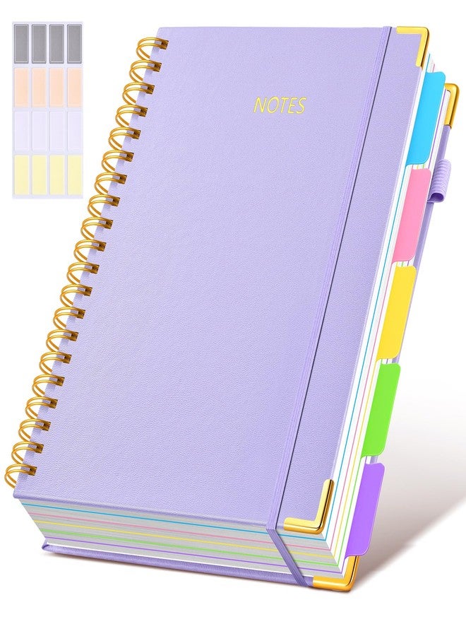 dilitego Hardcover Spiral Notebook 8.5"x11" Journal with Removable Dividers Tabs, 300 Pages Leather 5 Subject Notebook College Ruled, Large A4 Notebooks for Work School, Lined Journal for Women, A4 Purple - Image 1