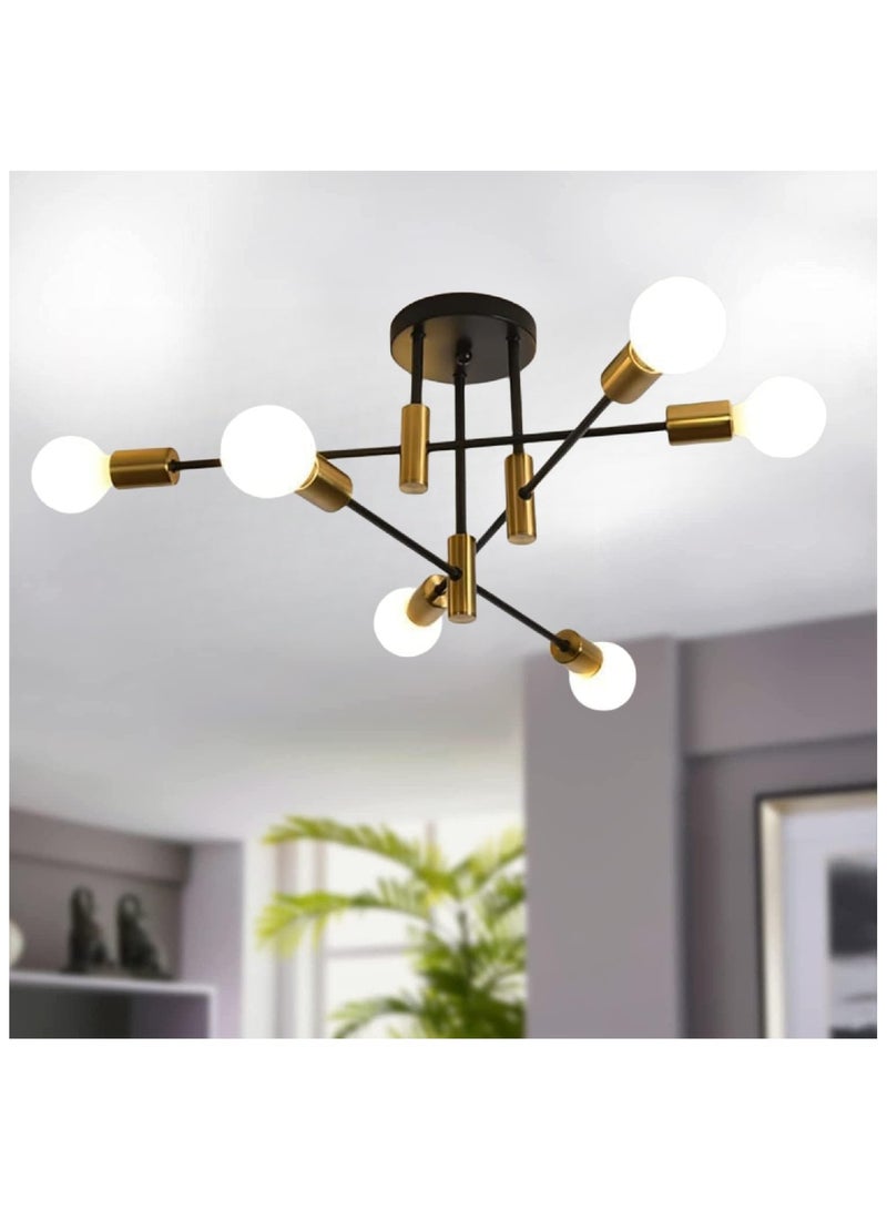 SP SUPER POWER  6-Light Black and Gold Sputnik Chandelier, Modern Semi Flush Mount Ceiling Lighting Lamp, Industrial Pendant Light Fixture for Kitchen Island Living Room Dining Room Bedroom Kitchen - Image 1