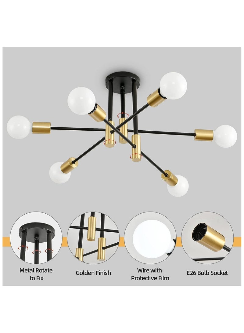 SP SUPER POWER  6-Light Black and Gold Sputnik Chandelier, Modern Semi Flush Mount Ceiling Lighting Lamp, Industrial Pendant Light Fixture for Kitchen Island Living Room Dining Room Bedroom Kitchen - Image 2