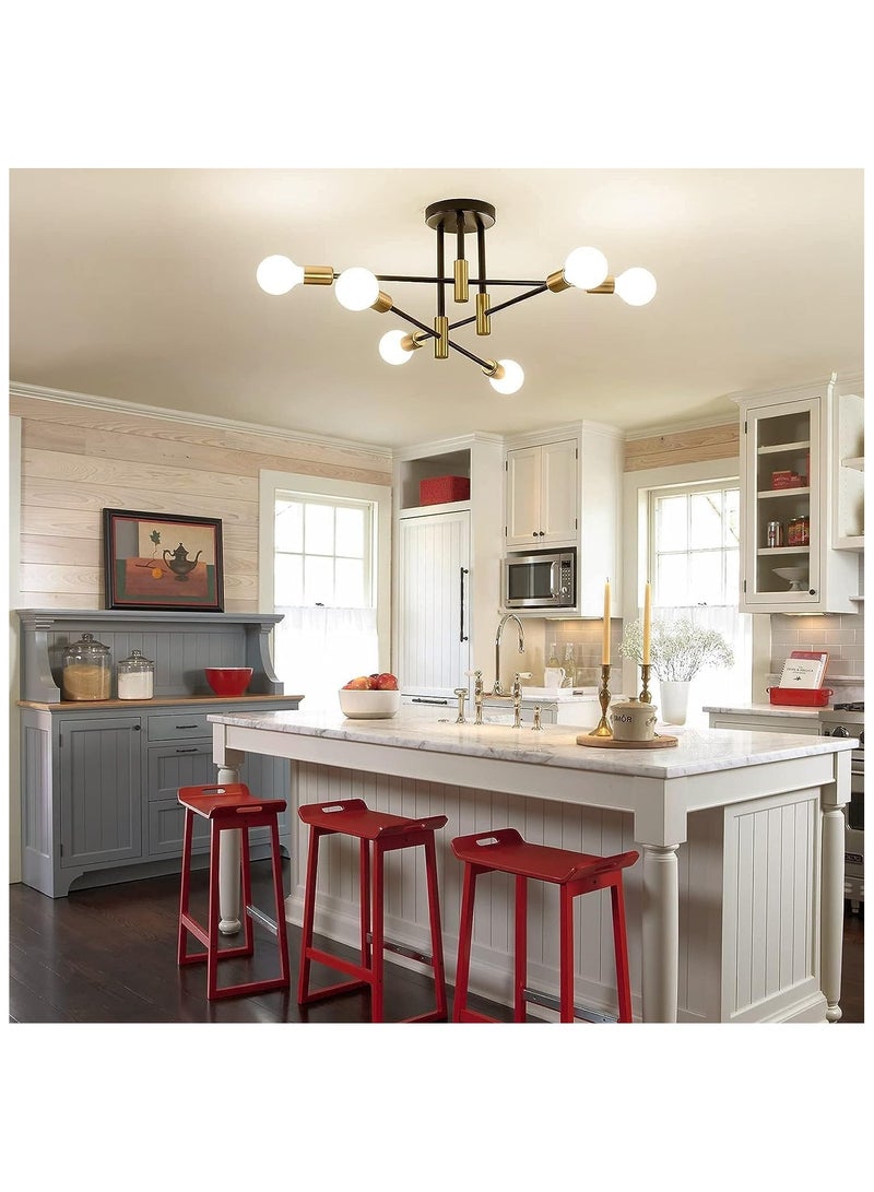 SP SUPER POWER  6-Light Black and Gold Sputnik Chandelier, Modern Semi Flush Mount Ceiling Lighting Lamp, Industrial Pendant Light Fixture for Kitchen Island Living Room Dining Room Bedroom Kitchen - Image 3