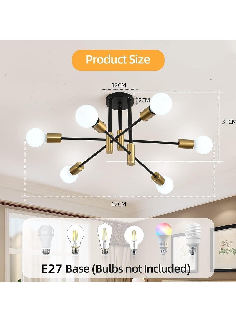 SP SUPER POWER  6-Light Black and Gold Sputnik Chandelier, Modern Semi Flush Mount Ceiling Lighting Lamp, Industrial Pendant Light Fixture for Kitchen Island Living Room Dining Room Bedroom Kitchen - Image 4