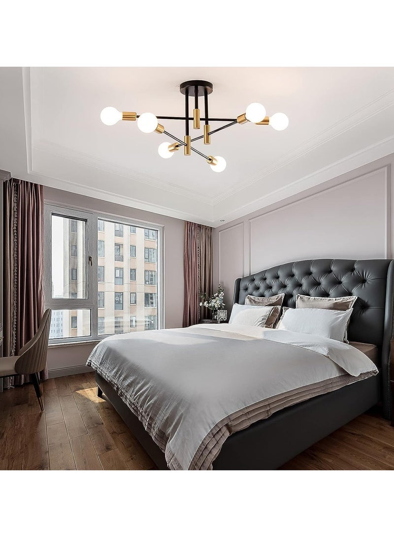 SP SUPER POWER  6-Light Black and Gold Sputnik Chandelier, Modern Semi Flush Mount Ceiling Lighting Lamp, Industrial Pendant Light Fixture for Kitchen Island Living Room Dining Room Bedroom Kitchen - Image 5